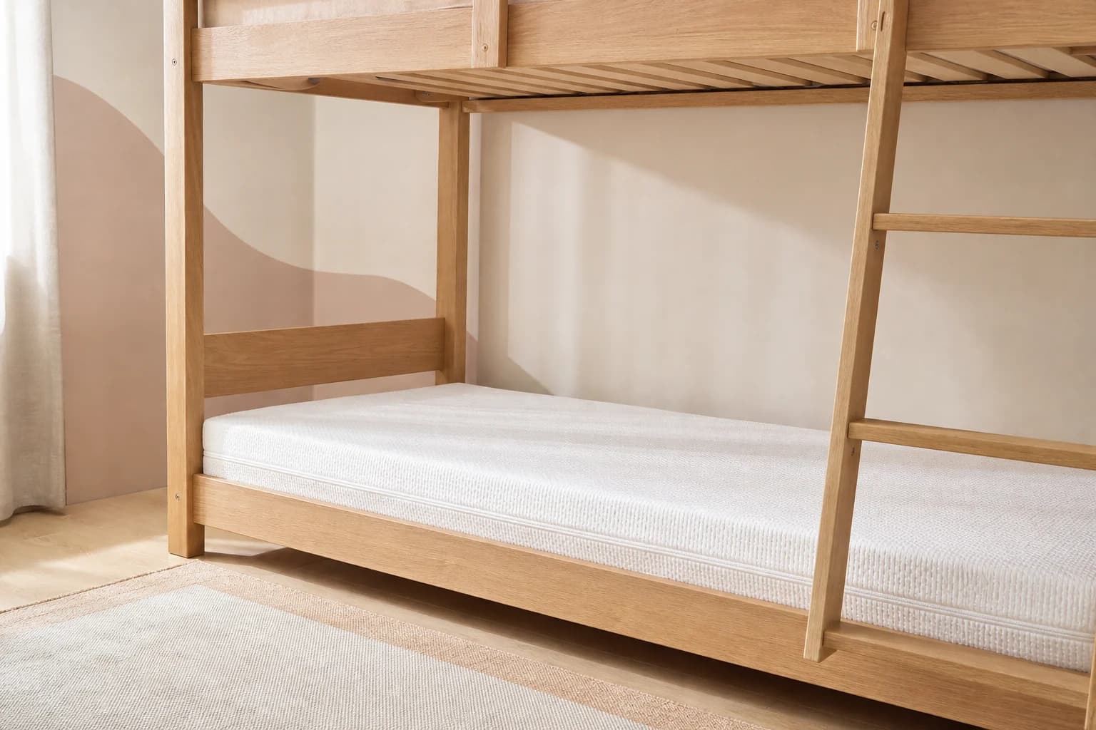 Starlight kids natural latex mattress on a wooden bunk bed